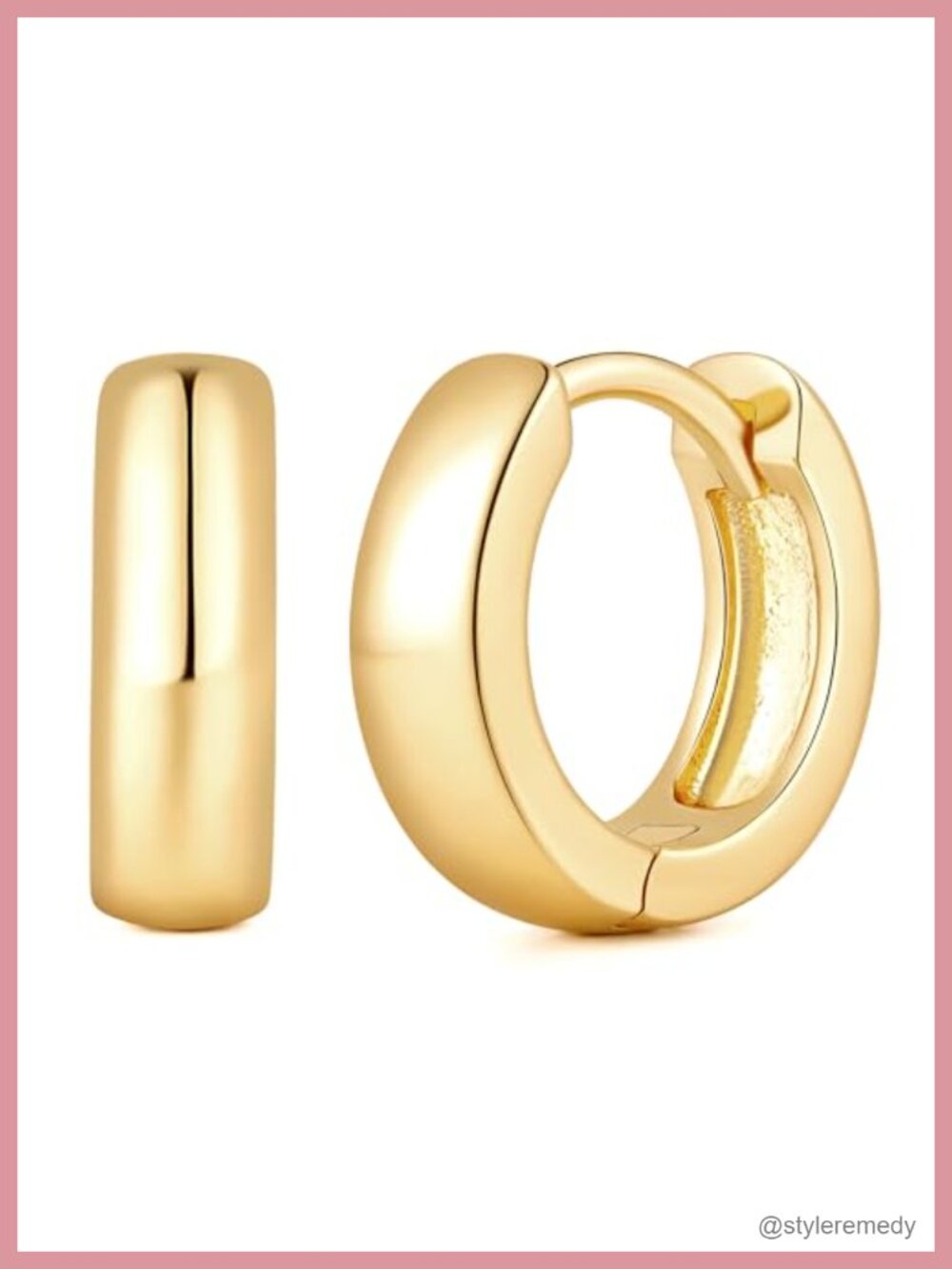 14K Gold Plated Chunky Hoop Earrings Women Wide Smooth Hinged